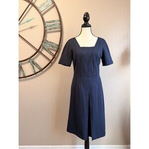 Brooks Brothers Dress Navy Blue Short Sleeve Pleated Lined Midi Size 6 NWT $198